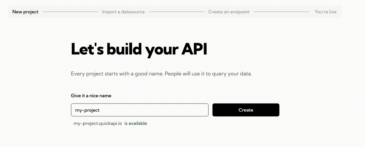 Creating a new project on QuickAPI